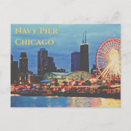 Navy Pier _in night Chicago Postcard Postkarte