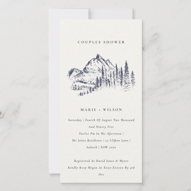 Navy Pine Mountain Sketch Couples Dusche laden ein Dankeskarte (Vorderseite)