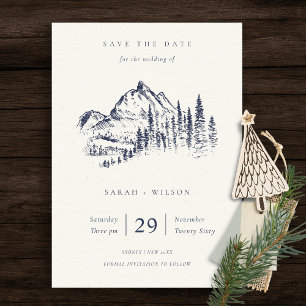 Navy Pine Mountain Sketch Save the Date Karte
