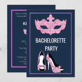 NAVY PINK BACHELORETTE HEELSES MASQUERADE PARTY EINLADUNG