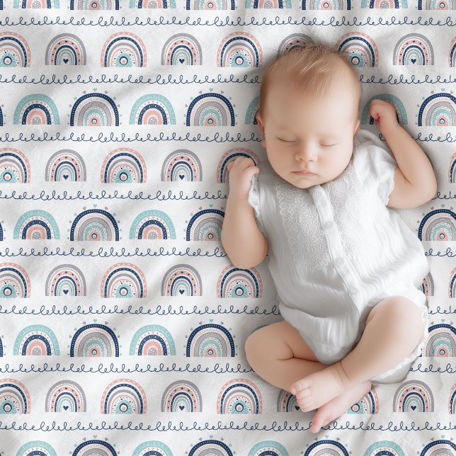 Navy Pink Blanket Boho Regenbogen für New Baby Fleecedecke (Navy Pink Blanket Boho Rainbow for New Baby)