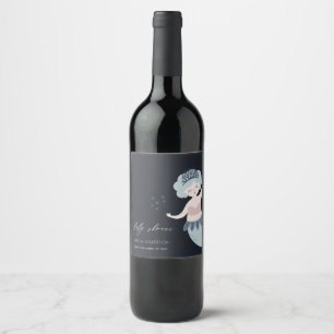 NAVY PINK BLUSH BLAUE KLEINE MERMAID BABY SHOWER WEINETIKETT