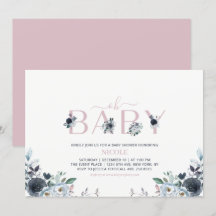 Navy & Pink Boho Floral Mädchen-Baby-Party