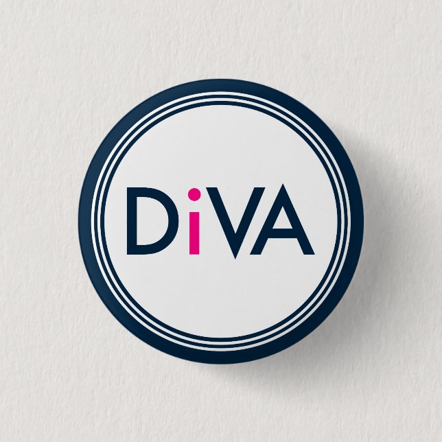 Navy & Pink Diva-Text Design Button (Vorderseite)