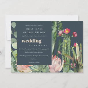 NAVY PINK FLORAL CACTI FAUNA WATERCOLOR WEDD EINLADUNG