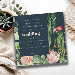 NAVY PINK FLORAL CACTI FOLIAGE WATERCOLOR WEDD EINLADUNG