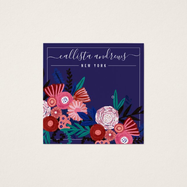 Navy Pink Floral Curring Earring Display Card (Vorderseite)