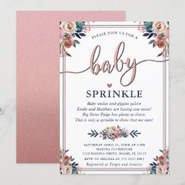 Navy Pink Floral Gender Neutral Baby Sprinkle Gedi Einladung