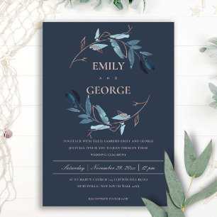 NAVY PINK FOLIAGE WATERCOLOR WASH WEDH WEDH EINLADUNG