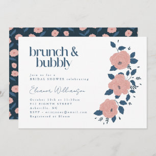 Navy Pink Garden Blume Brunch Bubbly Dusche Einladung