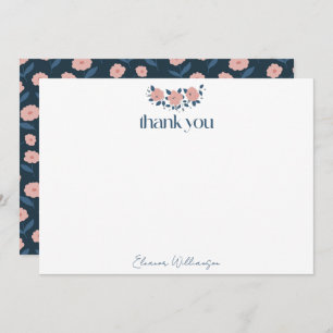 Navy Pink Garden Blume Custom Brautparty Dankeskarte