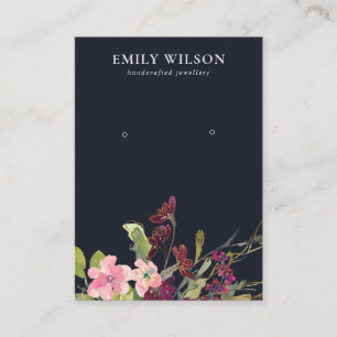 NAVY PINK GOLD BURGUNDY ROSE FLORA EARRING DISPLAY VISITENKARTE