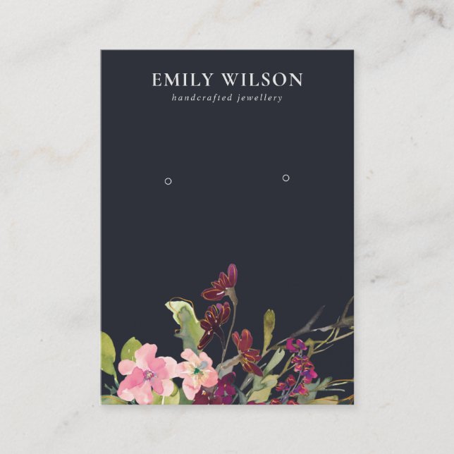 NAVY PINK GOLD BURGUNDY ROSE FLORA EARRING DISPLAY VISITENKARTE (Vorderseite)