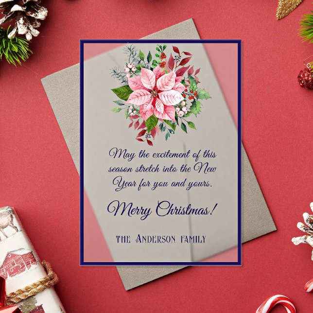 Navy Pink Green Poinsettia Frosted Christmas Card Acryleinladungen (Von Creator hochgeladen)