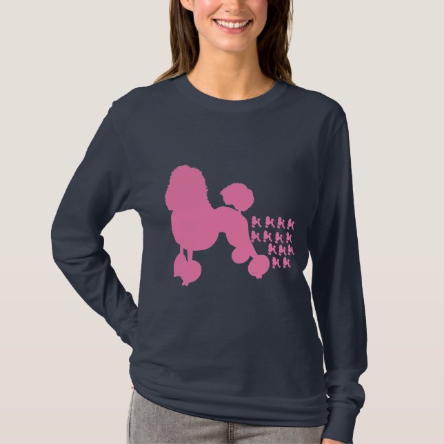 Navy Pink Poodles Women Long Sleeve T Shirt (Vorderseite)