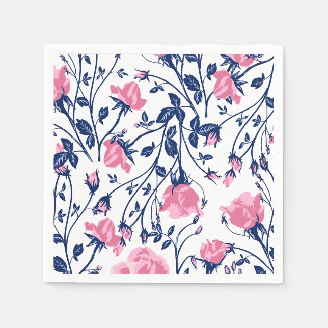 Navy & Pink Rose Blume Printing Serviette (Vorderseite)