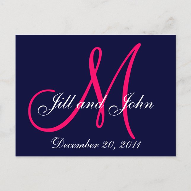 Navy Pink Save the Date Custom Monogram Postcards Ankündigungspostkarte (Vorderseite)