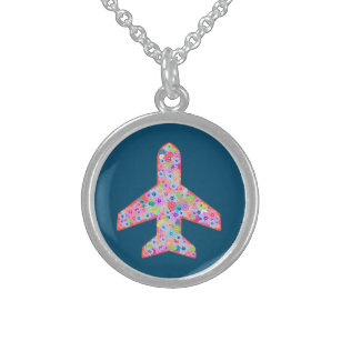 Navy & Pink Sterling Silver Airplane Necklace Sterling Silberkette