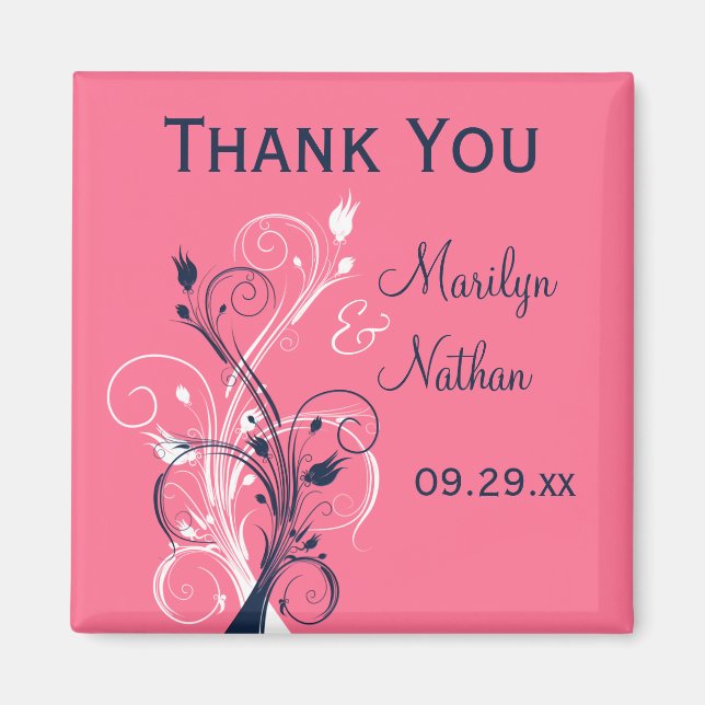 Navy Pink White Floral Gastgeschenk Hochzeit Magne Magnet (Vorne)