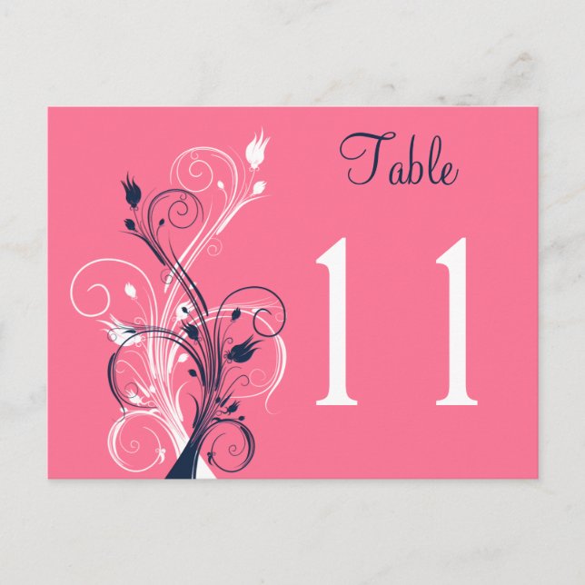 Navy Pink White Floral Tischnummer Postcard (Vorderseite)