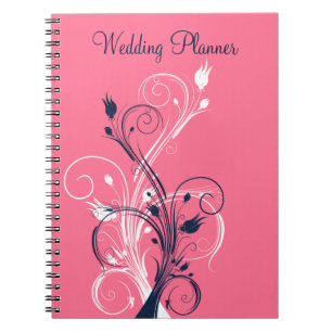 Navy Pink White Floral Wedding Planner Notebook Notizblock