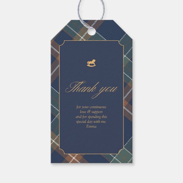 Navy Plaid Baby Shower Favor Tag Geschenkanhänger (Vorderseite)