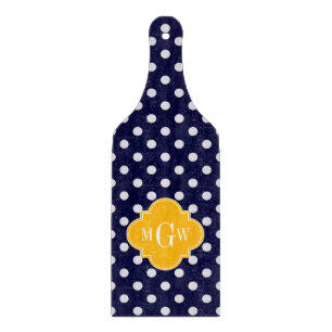 Navy Polka Dot Goldenrod Quatrefoil 3 Monogramm Schneidebrett