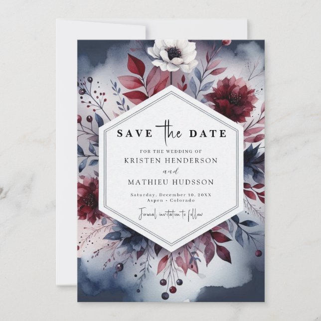 Navy Printable Burgundy Save The Date (Vorderseite)