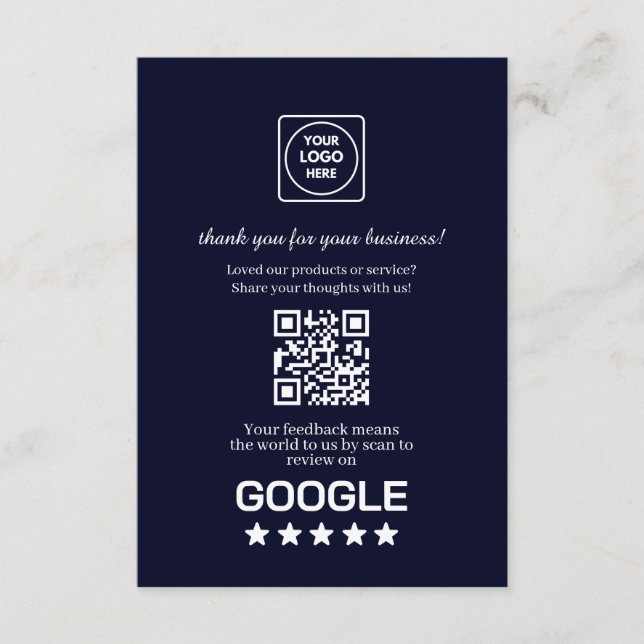 Navy QR | Google Review Business Link Begleitkarte (Vorderseite)