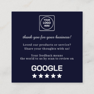 Navy QR   Google Reviews Benutzerdefinierter Danke Quadratische Visitenkarte