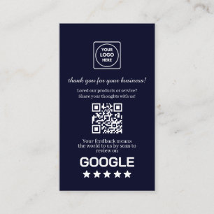 Navy QR   Google Reviews Benutzerdefinierter Danke Visitenkarte