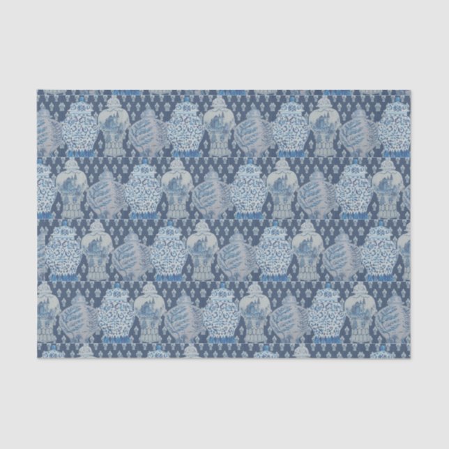 Navy Quilt Chinoiserie Ginger Jar Seidenpapier (Vorderseite)