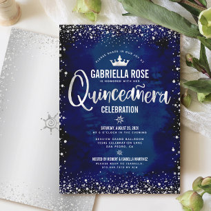 Navy Quinceañera Silber Glitter Prinzessinnenkrone Einladung