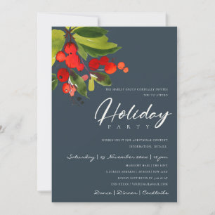 NAVY RED BERRIES CORPORATE HOLIDAY CHRISTMAS PARTY EINLADUNG