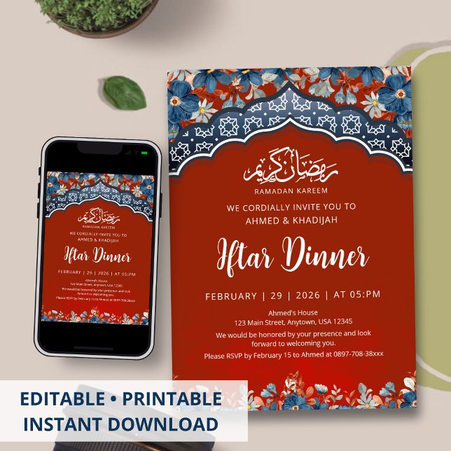 Navy Red Geometric Ramadan Iftar Dinner Invitation Einladung (Von Creator hochgeladen)