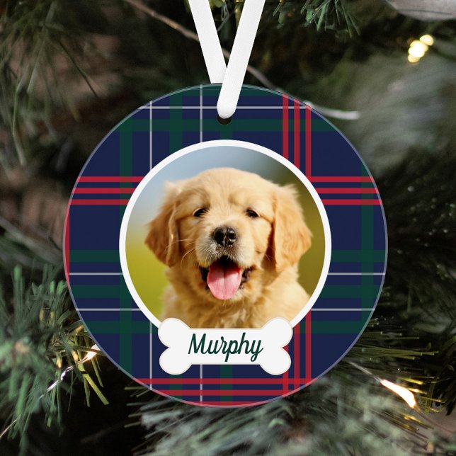 Navy Red Green Tartan Pläd Custom Dog Foto Ornament (Von Creator hochgeladen)