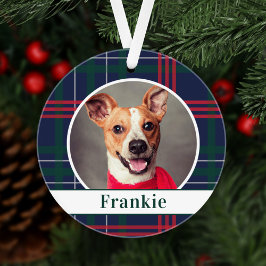 Navy Red Green Tartan Pläd Custom Dog Foto Ornament