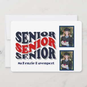 Navy Red Groovy Senior 2 Foto Collage Abschluss Einladung