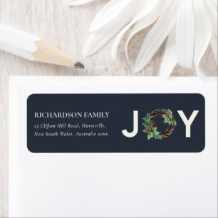 NAVY RED HOLLY BERRY JOY WREATH CHRISTMAS-ADRESSE