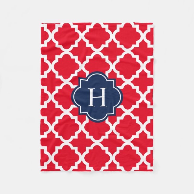 Navy & Red Monogram | Fleece Blanket (Vorderseite)