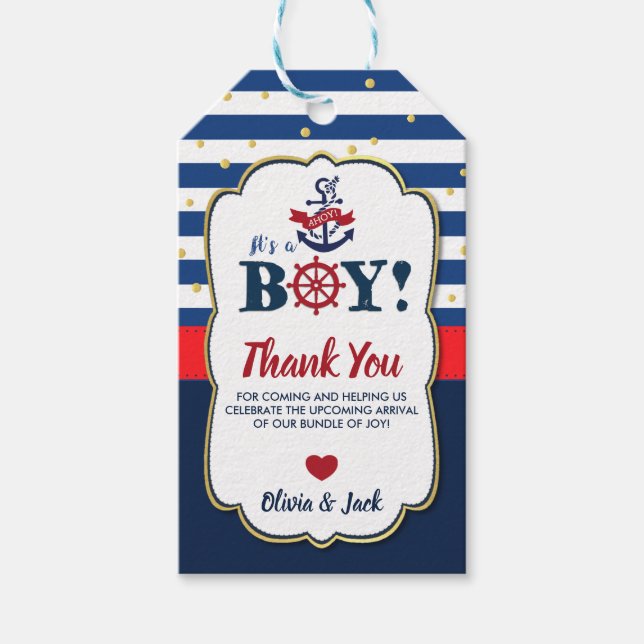 Navy Red Nautical Ahoy Es ist eine Baby-Dusche Geschenkanhänger (Vorderseite)