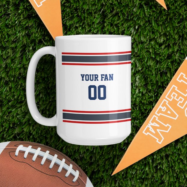Navy, Red & White Football Jersey Personalisiert Tasse (Von Creator hochgeladen)
