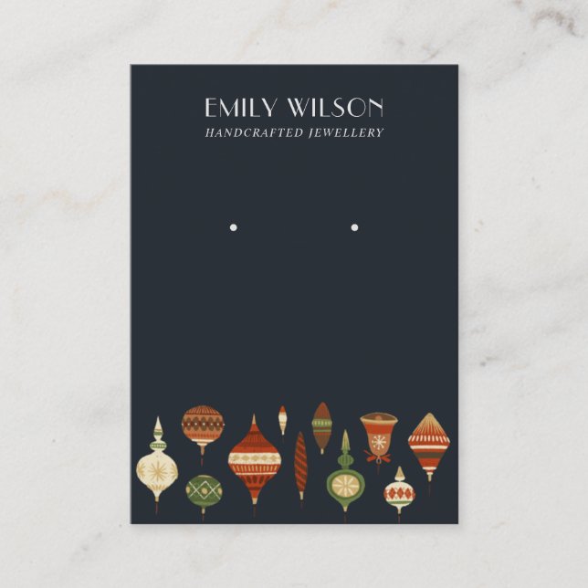 NAVY RETRO CHRISTMAS ORNAMENT STUD EARRING DISPLAY VISITENKARTE (Vorderseite)