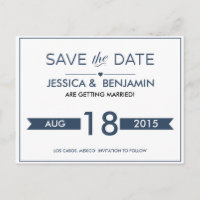 Navy Ribbon Save the Date Postkarte