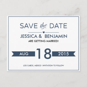 Navy Ribbon Save the Date Postkarte