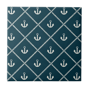 Navy Rope and Anchor Muster Fliese