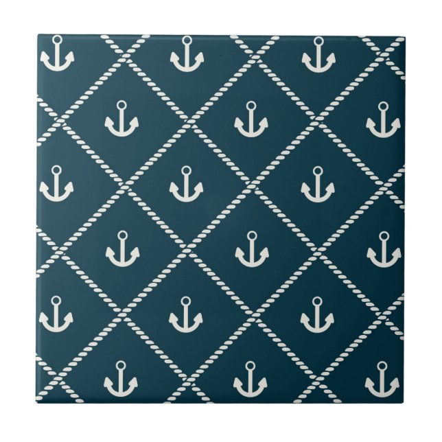 Navy Rope and Anchor Muster Fliese (Vorderseite)