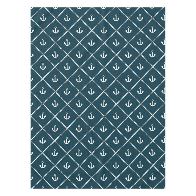 Navy Rope and Anchor Muster Tischdecke (Vorderseite)