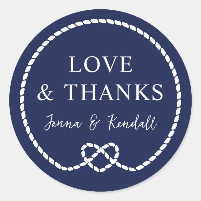Navy Rope Heart Nautical Wedding Vielen Dank Runder Aufkleber (Vorderseite)