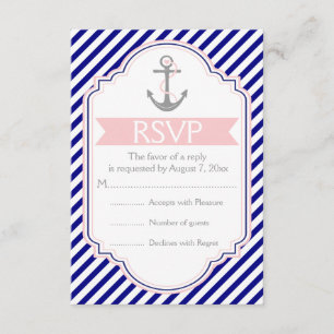 Navy, rosa Anker nautische Hochzeit RSVP